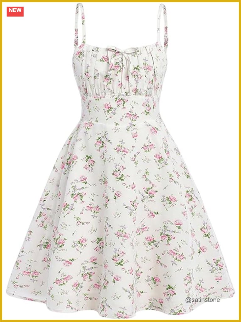 Girls Floral Print A-Line Cami Dress Ruched Bust Ruffle Hem High Waist Summer